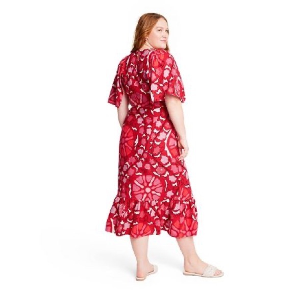 Women's Zinnia Floral Print Bell Sleeve Midi Dress - RHODE x Target Red/Pink - Picture 3 of 9